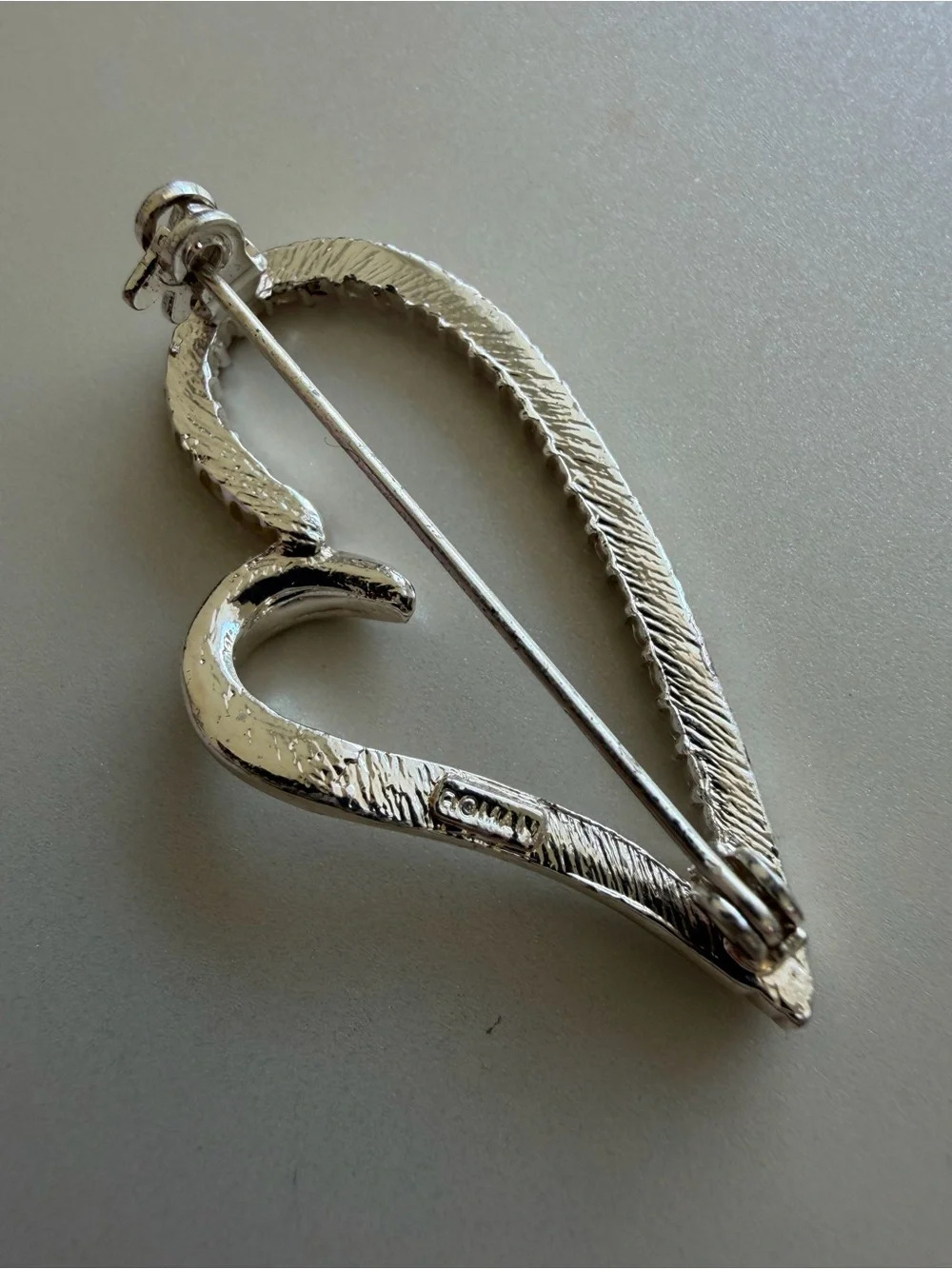 Roman Signed Silver Heart Brooch with Pink Crystal Accents